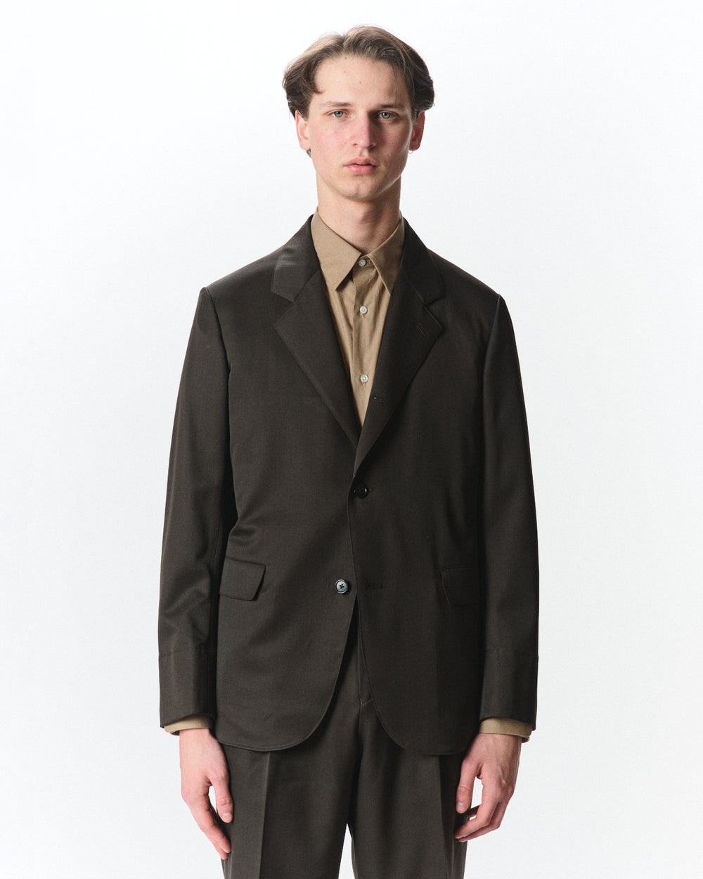 Organic Wool 2/80 Gabardine / Sack Coat, Dark Olive