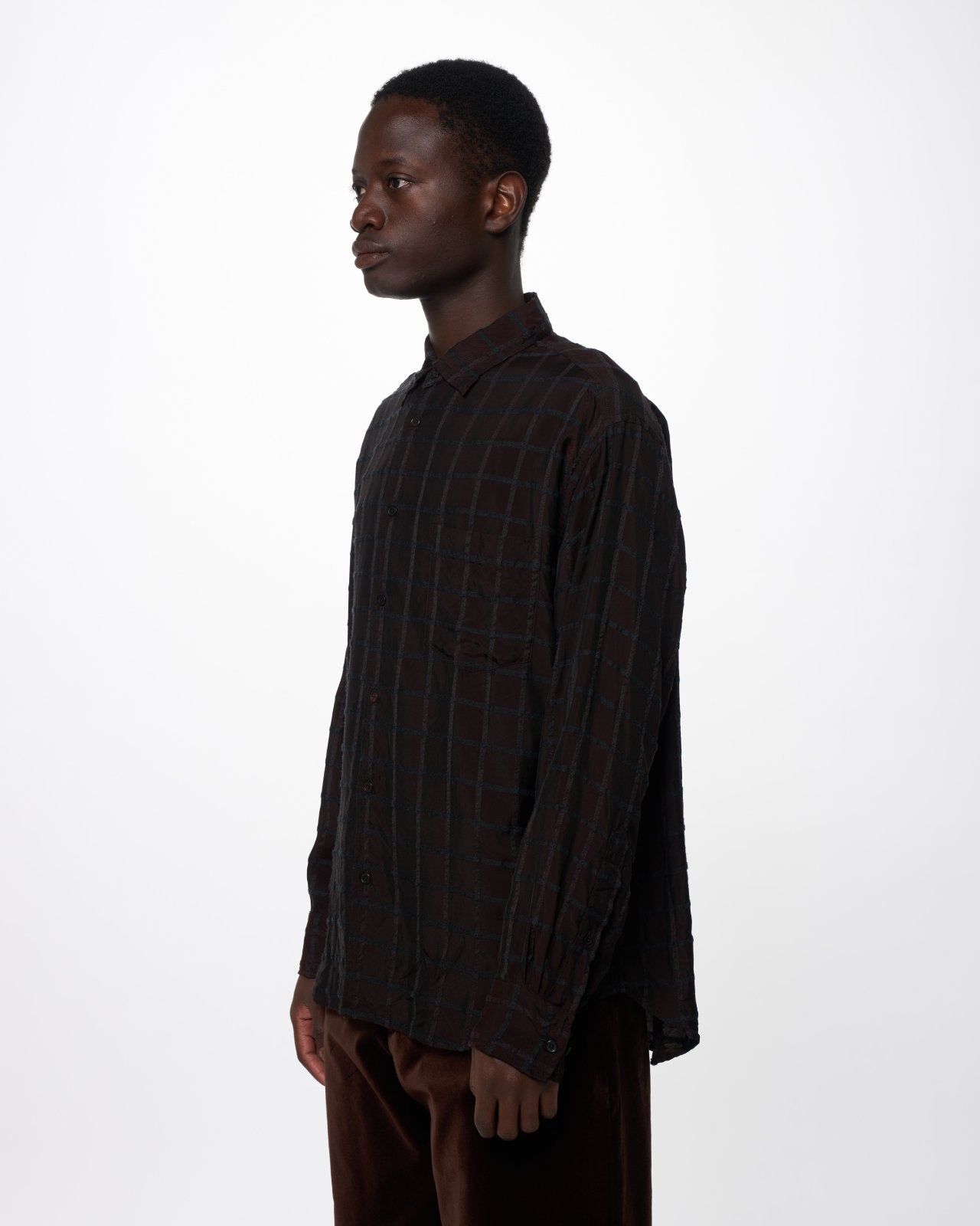 Cupra/Wool Twill / Semi Spread Collar Shirt, Brown Check