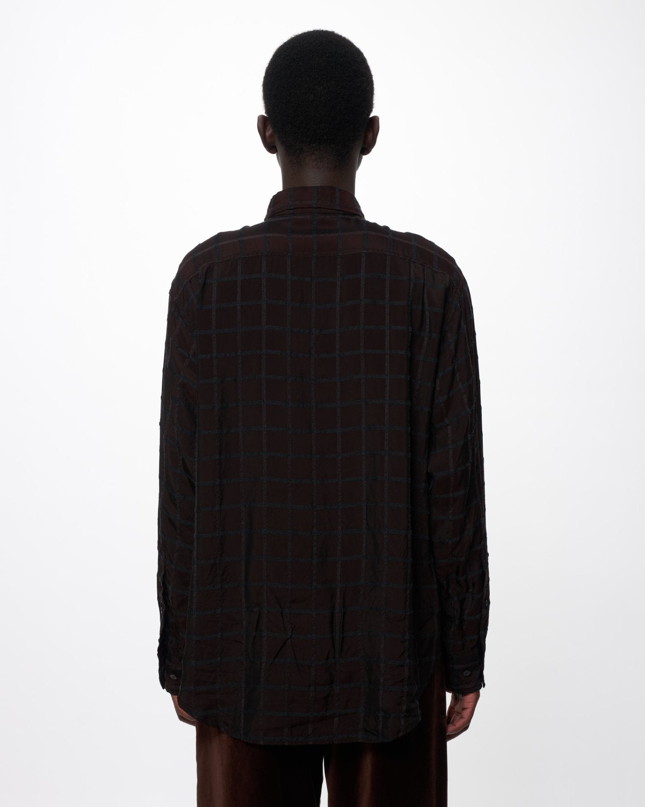 Cupra/Wool Twill / Semi Spread Collar Shirt, Brown Check