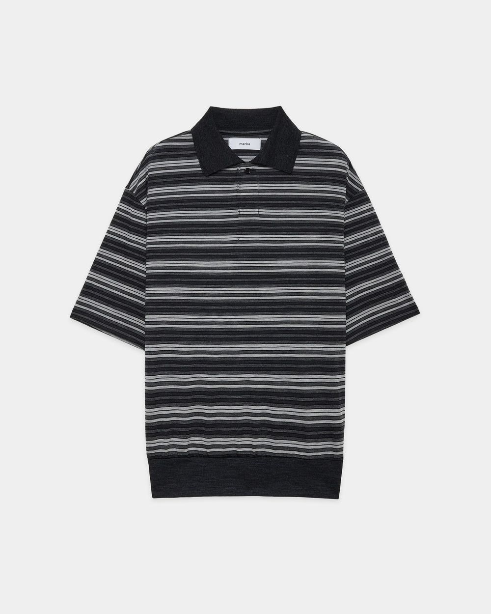 Super120sウォッシャブルウール天竺 / ワンボタンポロTeeS/S, Gray Border