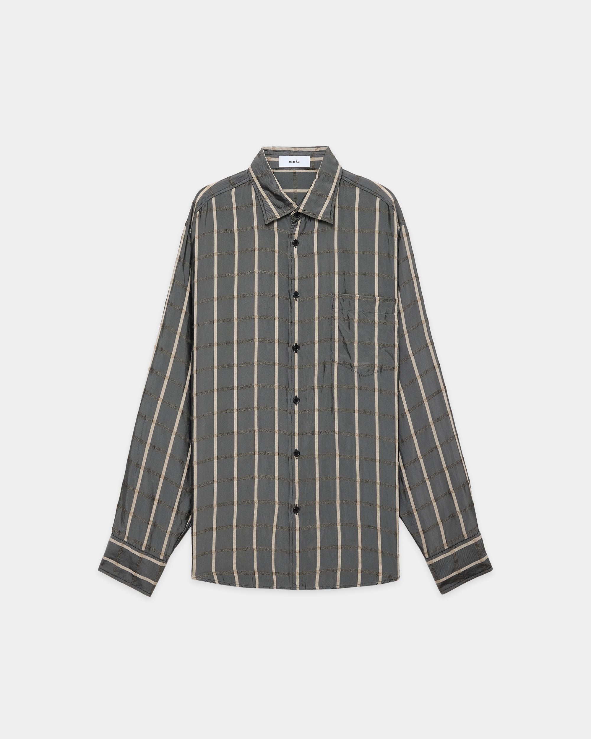Cupra/Wool Twill / Semi Spread Collar Shirt, Gray Check