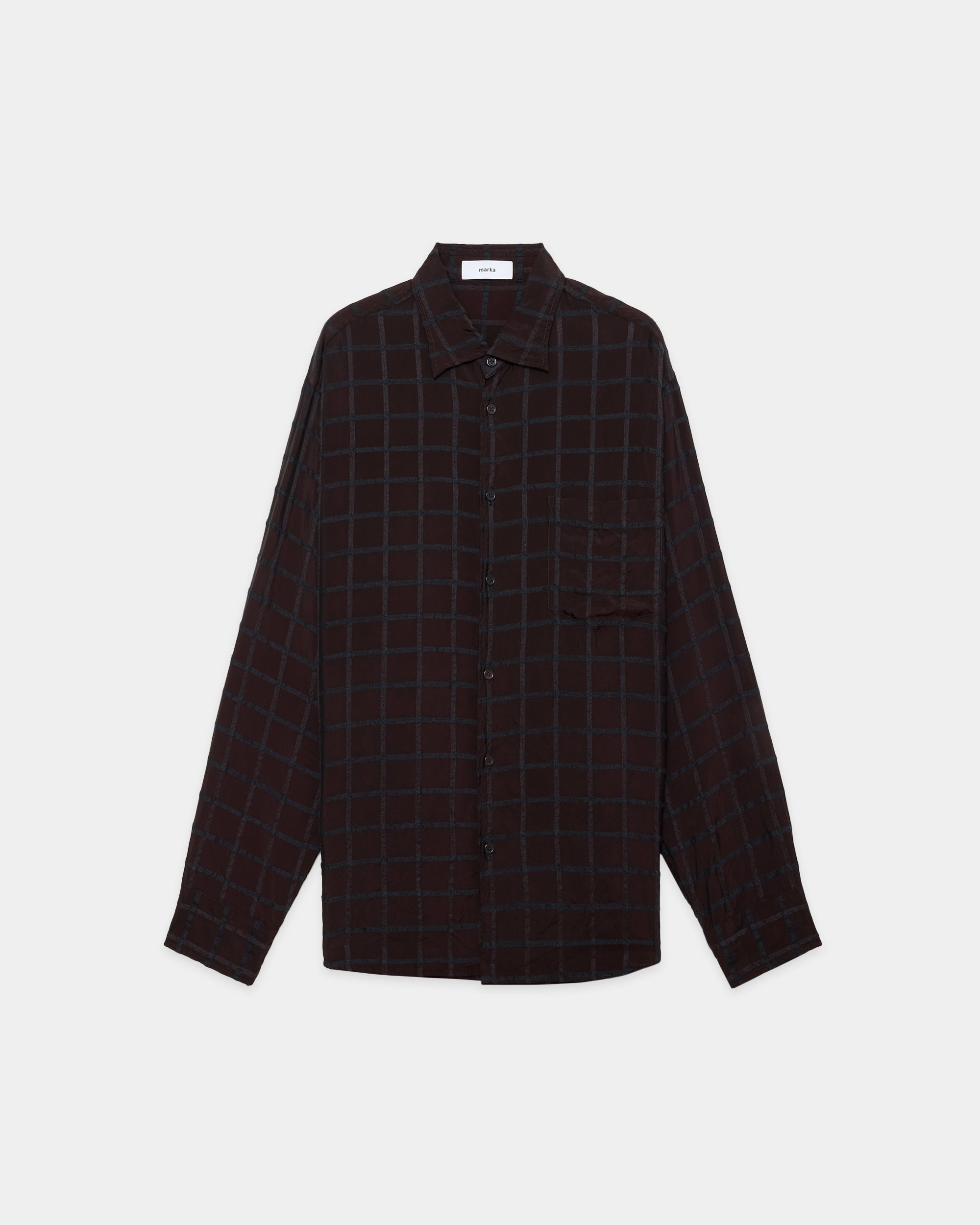 Cupra/Wool Twill / Semi Spread Collar Shirt, Brown Check