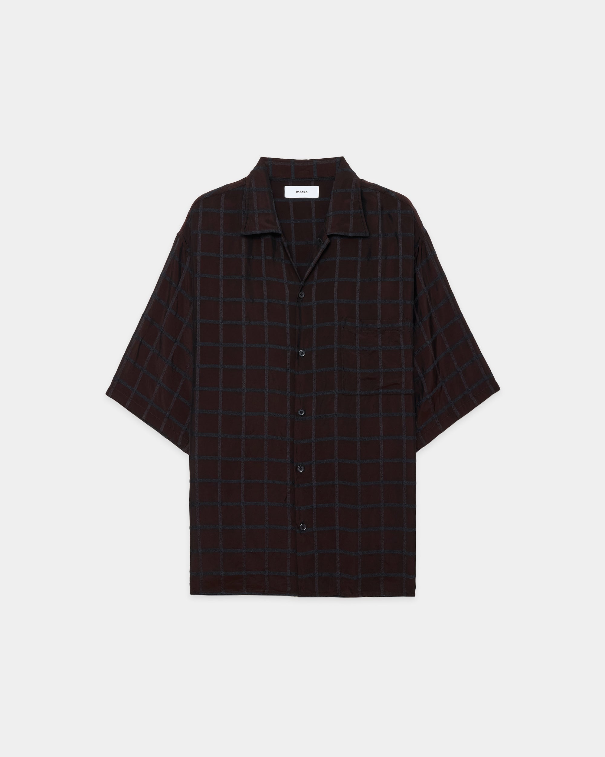 Cupra/Wool Twill / Open Collar S/S Shirt, Brown Check
