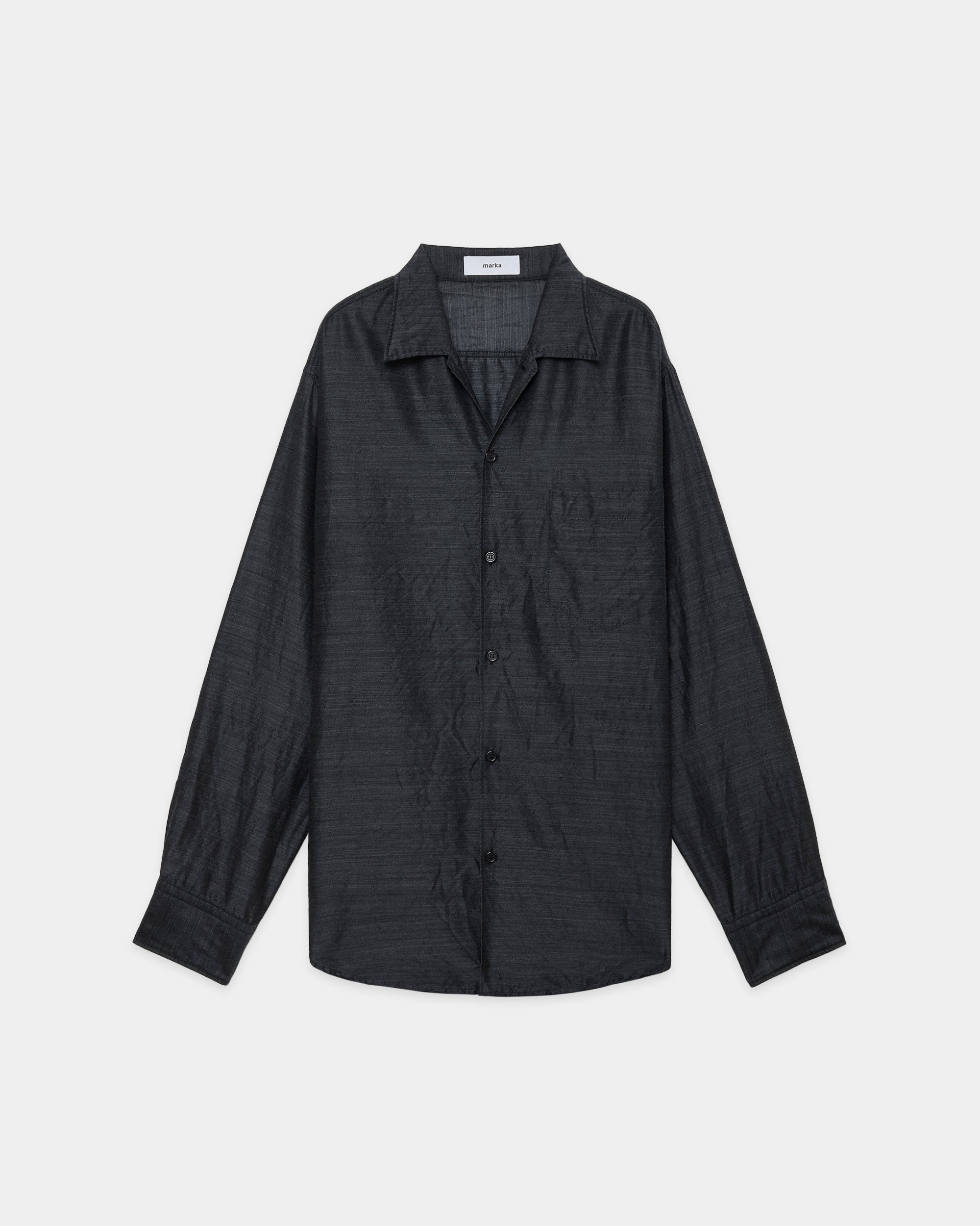 Silk/Wool Feather Twill / Open Collar L/S Shirt, Gray