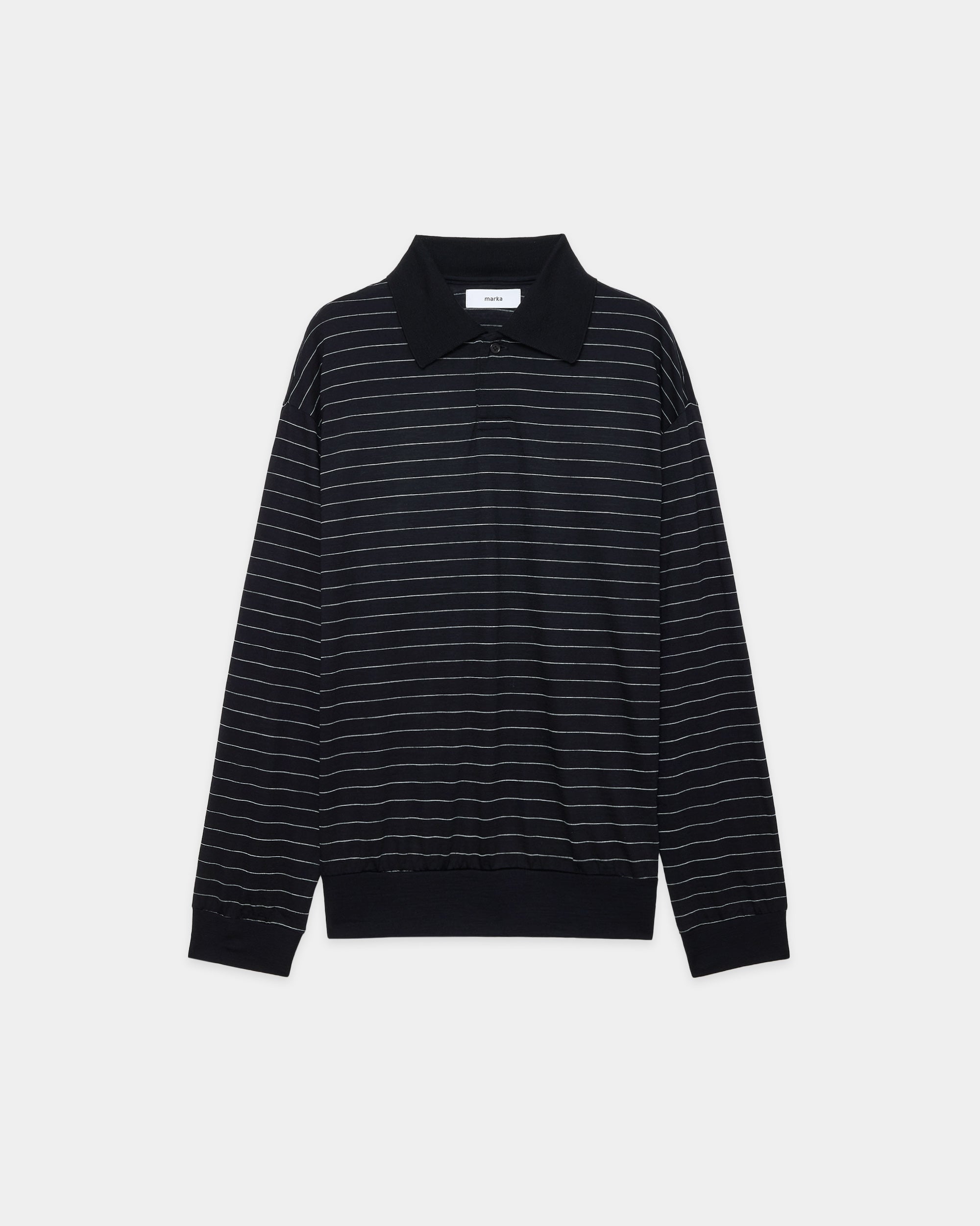 Super 120s Washable Wool Jersey / One Button L/S Polo, Black Border