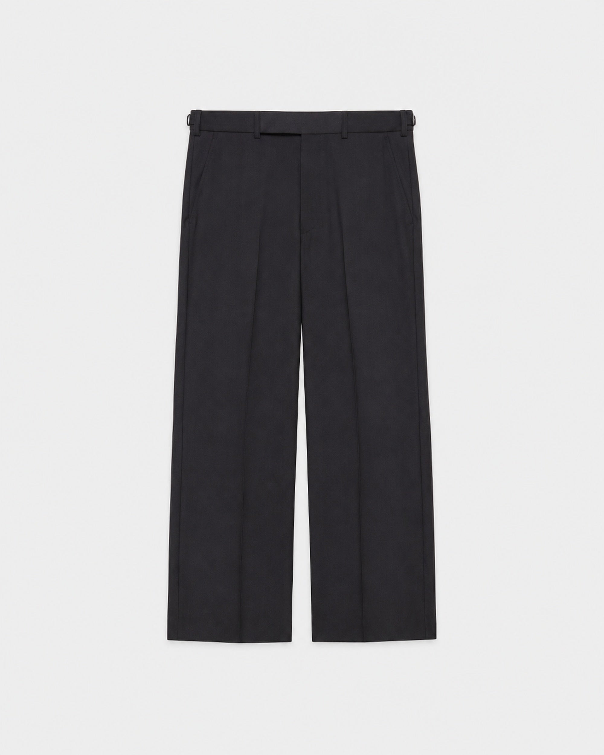 Recycled Polyester Wool Gabardine / Regular Fit Straight Trousers, Charcoal Gray